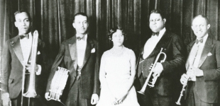 Freddie Keppard Band; Lil Hardin, 3rd from left; Freddie Keppard, 4th from left.; Courtesy of Hogan Jazz Archive, Tulane University